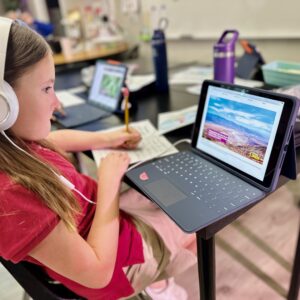 Student works on a research project in lower division at Tampa Day School