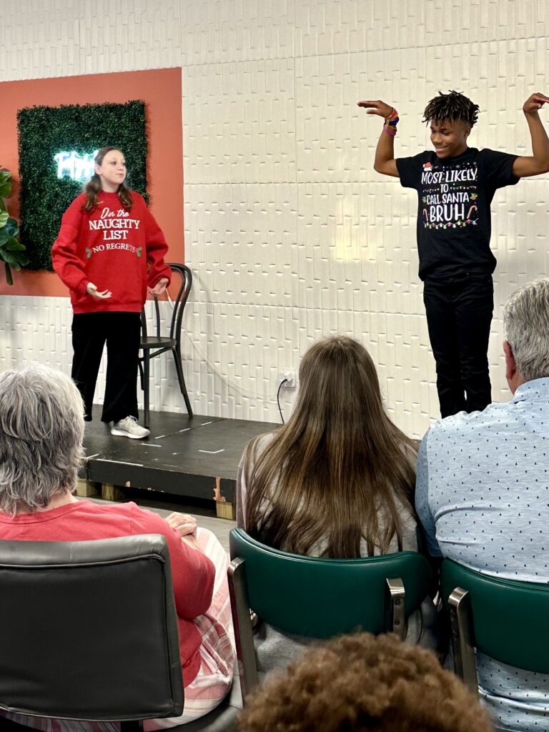 Tampa Day School upper division students participate in a game during their improv show