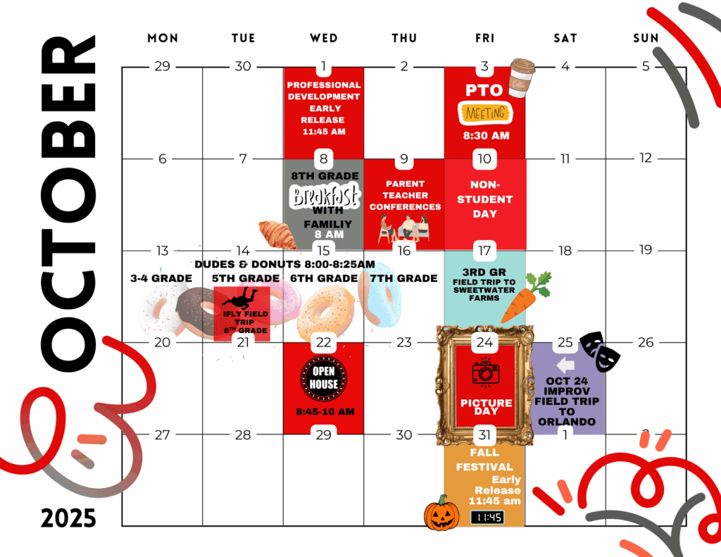 October 2025 Visual Calendar for Tampa Day School