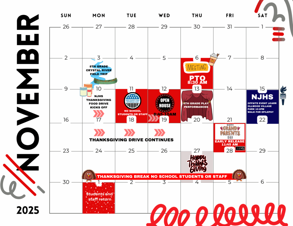 November 2025 Visual Calendar for Tampa Day School