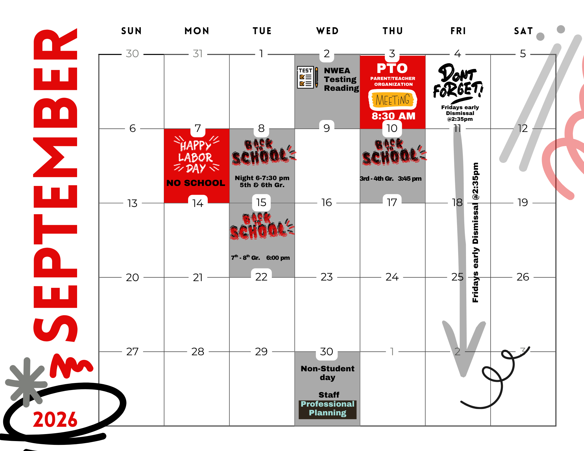 Sept 2026 Calendar for Tampa Day School